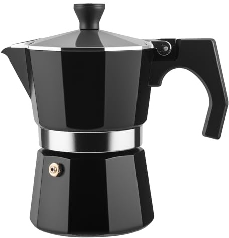 wedrink 3 Cup Moka Pot, 150ml Aluminium Stovetop Espresso Maker, Food Grade Coffee Percolator (Black)
