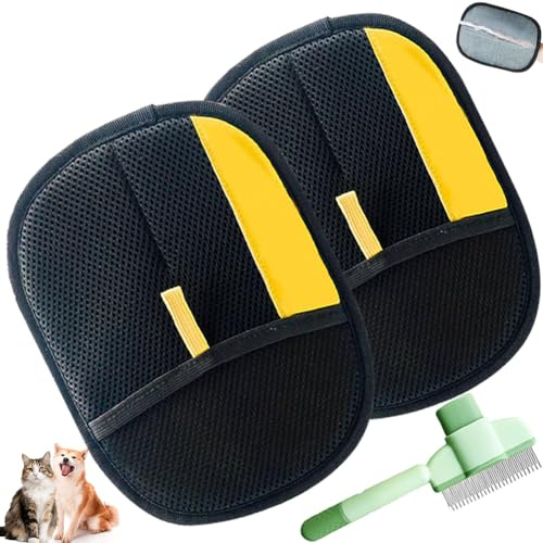 Tierhaarentferner Handschuh, 3 Stück Fell Magnet Handschuh Doppelseitig für Hunde & Katzen, Wiederverwendbare Handschuh Tierhaarentfernung Antistatische Haustierhaarentferner zur Fellpflege im Alltag