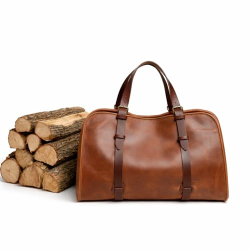 Leder Feuerholzträger – Große Tragetasche für Holzscheite, Kamin, Lagerfeuer oder Feuerstelle im Freien – Robuste Ledertasche für Winter, Camping oder Ofen – 112 x 51 cm