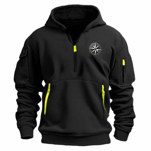 Mens Hoodies Half Zip Long Sleeve Outdoor Fleece Jacket with Pocket | Autumn Winter Hooded Sweatshirts Regular Fit Sports Activewear