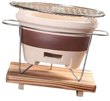 Milageto Piccola Stufa da Barbecue in Argilla, Versatile e Comoda, con griglia a Carbone in Rete, bollitore per Il tè, scaldavivande per Escursioni, 24x24 Cm