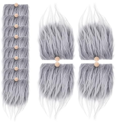 DOITOOL Barbes de Gnomes en Fausse Fourrure Grise Clair 12 Pièces Perles en Bois Kit Bricolage Artisanat Cosplay Fêtes Créations DIY