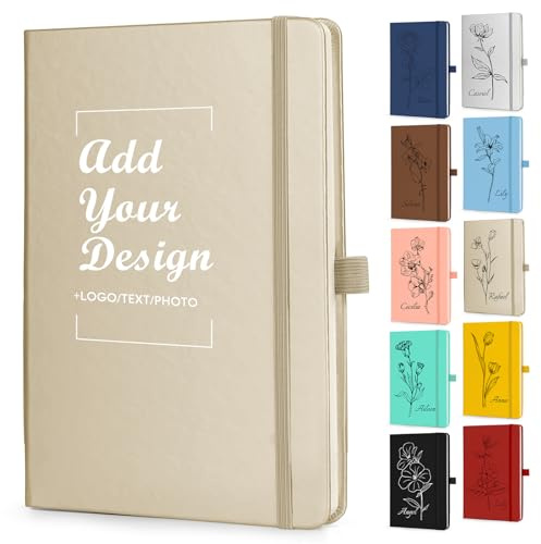 ENOMY Personalisiert Notizbuch A5 Hardcover aus PU Leder Tagebuch mit Logo Liniertes Notizheft für Schule Studium und Büro