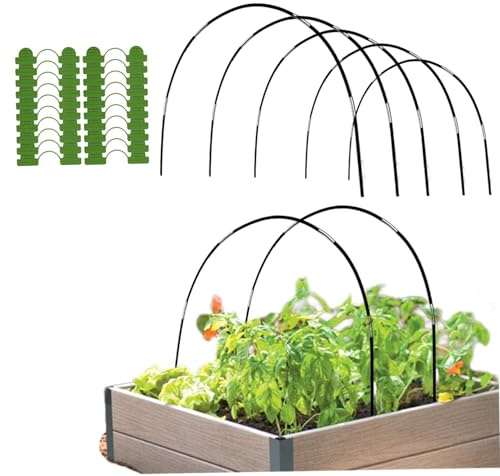 Latemeia Cerchi per Serra da 30 Pezzi per aiuole Rialzate Inserisci Cerchi da Giardino Set Grow Garden Tunnel Kit Rimovibile in Fibra di Vetro Grow con Morsetti e Tubi di Collegamento, Kit Serra