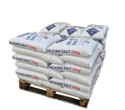 White De-Icing Salt, 25KG Bags, 40 Bags per Pallet (40 x 25kg Bags | 1000kg) De-Icing Rock Salt Grit for Clearing Roads Paths and Driveways of Ice and Snow and Weed Control