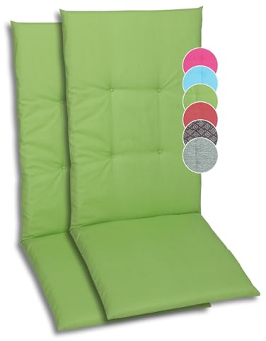 GO-DE Textil Bequeme und attraktive Polsterauflagen für Hochlehner-Gartenstühle (2er-Set, Uni grün, Hochlehner)