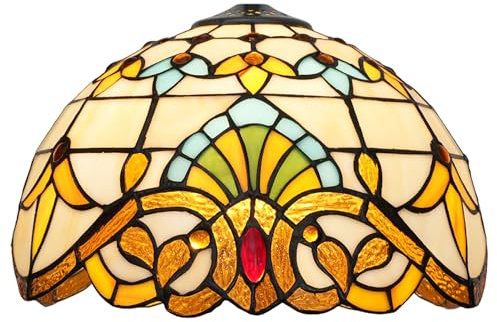 Pantalla de lámpara de vidriera de 12 Pulgadas, Solo reemplazo de Pantalla de lámpara barroca Estilo Tiffany, Cubierta de lámpara Pastoral Retro, Accesorios Aptos para lámpara de Mesa, lámpara