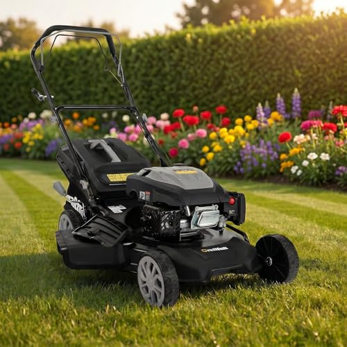 Craftfull Benzin Rasenmäher CR-224-30 (5,1 KW 7 PS 223 cm³ Motor Grau) | 4-Takt Benzinmotor | OHV-Einzylinder | Benzinrasenmäher | Mäher | Selbstfahrantrieb | 53 cm Schnittbreite in 7 Stufen
