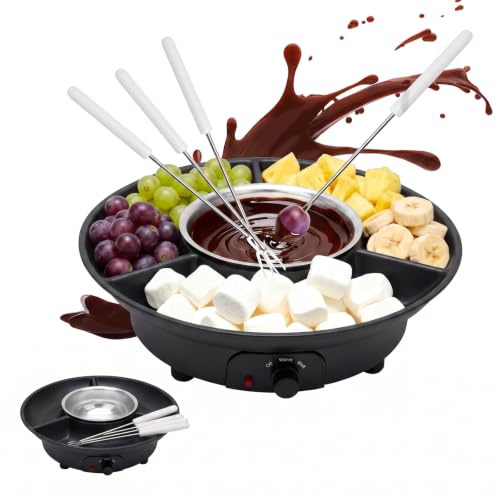 Fonduta elettrica al cioccolato con 4 spiedini, dispositivo per sciogliere il cioccolato e la coperta, 2 livelli di temperatura, ideale per fontane di cioccolato, pentola per fusione di cioccolato