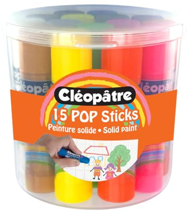 Cléopâtre Pop Sticks Peinture Gouache Solide, Couleurs Assorties, 15 Sticks