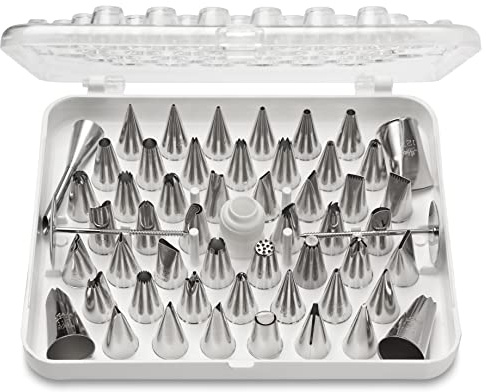 Ateco 783-55 Piece Cake Decorating Set, Includes 52 Stainless Steel Tubes, 1 Standard Coupler, 2 Flower Nails in Hinged Storage Box