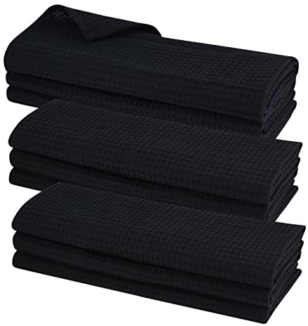 Gariella 9X Geschirrtuch aus 100% Baumwolle Waffel-Piqué in schwarz