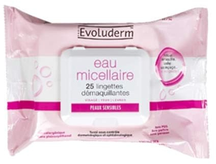 EVOLUDERM - Lingettes Démaquillantes Eau Micellaire - 25 pièces - 97% d'Origine Naturelle - Végan