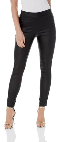 Roman Faux Leather Trousers for Women UK Ladies Mat Legging Jegging Pants High Waisted Pull On Waterproof Wet Latex Imitation Coated Stretchy Jeans Tight Slimming PU - Black - Size 12