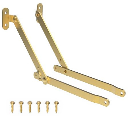 Heavy Duty Brass Plated Lid Stay | Lid Support Hinges for Drop Front Desk, Trunk, Chest | M-108