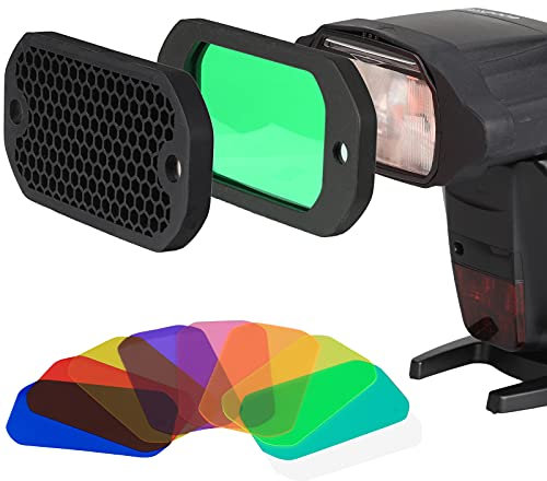 AODELAN Flash Gels Filter Sets, Universal Honeycomb Grid with 8 Color Speedlite Lighting Filter Kit for Canon Nikon Sony Godox Yongnuo Camera Flash Light