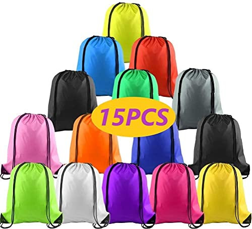 KAHEIGN 15Pcs Turnbeutel Kordelzug Rucksack Tasche, 14 Farben Sackpack Cinch Gym Sack mit Kordelzug Sport String Rucksack Sporttaschen für Fitness oder Reisen (39 x 34cm)