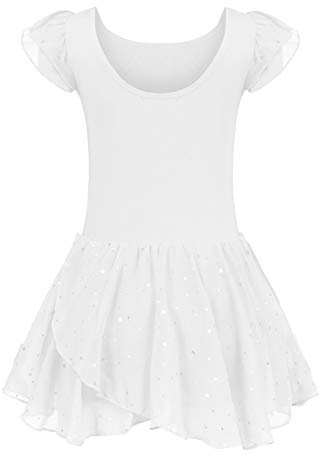 trudge Mädchen Ballettkleidung Ballettkleid mit Rüschenärme und Tutu-Rock | Mädchen Baumwolle Tanzkleid mit Glitzer Rock - Kinder Ballett Trikot für Tanzen Gymnastik Training