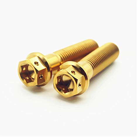 2 stücke Titan Bolts M10 20 30 35 40 50mm MTB Gold Farbe Dual Drive Hohl Flanschkopf Außen Sechseck Grad 5 Ti Schrauben Befestigungselement (Dimensions : M10x35mm Pitch1.25, Length : 2pieces)