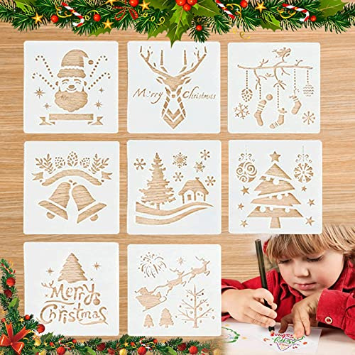 JOKILY Schablone Weihnachten, Zeichenschablonen Malschablonen aus Kunststoff, Schablonen Wiederverwendbar für Scrapbooking Fotoalbum, DIY weihnachtskarten, Geschenke Weihnachten Kinder (8 Stück)