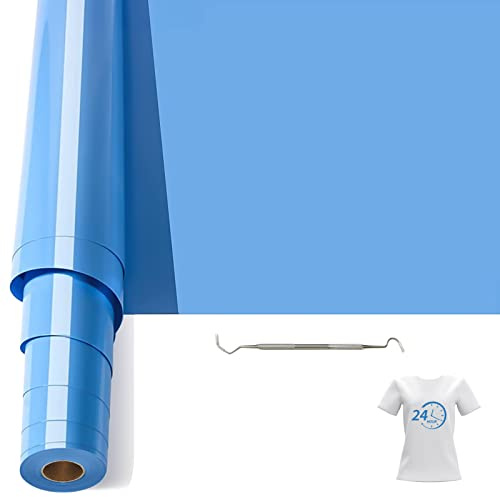 Bocguy Plotterfolie Textil, 30.5CM x 6.1M Heat Transfer Vinyl Flexfolie Rollen mit Plotter Werkzeug, Plotter Vinylfolie für Eisen Heiße Presse, T-Shirts & Mehr Stoffen, DIY Muster (Himmelblau)