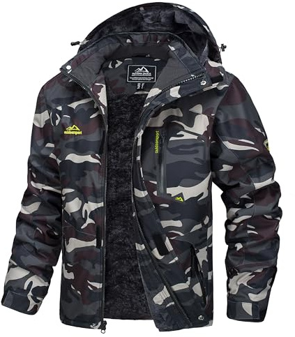 MAGCOMSEN Snowboarding Jacket Men Winter Coats Rain Coats Warm Ski Waterproof Jackets Windproof Sports Fleece Jacket Army Green Camo L