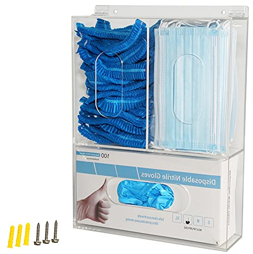 KOEMEHR Handschuh-Aufbewahrungsbox Einweg-Maskenspender Halter Dreifache Handschuhablage Haarnetz Taschentuchserviette Acrylspender mit Deckel für Wandhalterung Organizer für Lebensmittelservice Labor