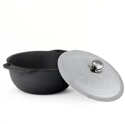 Pentola in ghisa da 4 l, diametro 24 cm, in ghisa, con coperchio in alluminio, per arrosti, kazan, stufato per pane