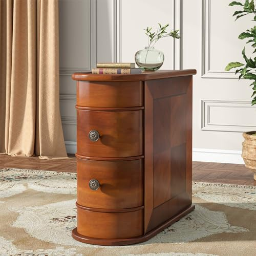 Tribesigns Wood End Table, 2-Drawer Narrow Side Table Slim Chair Solid Side Table, No Assembly Required, Finished Back