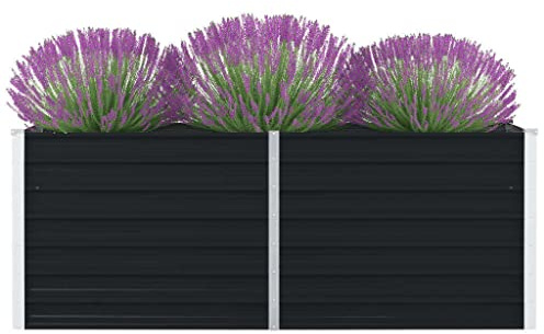 WIFESE Aiuola rialzata, 160 x 80 x 45 cm, in acciaio zincato, colore antracite, aiuola rialzata in metallo, per giardino, letto per piante e piante aromatiche, decorazione per ingresso balcone,