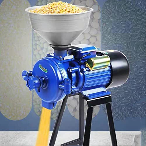 BEESOM Moulin à Céréales Électrique Domestique/Commercial 2200w Broyeur à Grains électrique Moulin à Farine/Blé/Riz, à épaisseur Réglable, Moulin Cereales Humide et Sec,Blue-220V