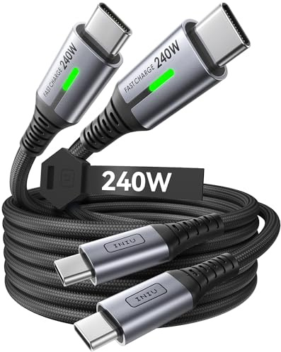 INIU USB C to USB C Cable, 240W Fast Charging Type C Charger Cord, Braided USBC Phone Charger Cable for iPhone 17 16 Pro Max Samsung S26 S25 Laptops MacBook Air 15 M3 iPad Switch [6.6ft+6.6ft Black]