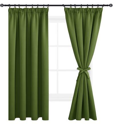 DWCN Green Blackout Curtains for Bedroom Thermal Room Darkening Drapes, Pencil Pleat Curtain for Living Room 46 x 54 Inch Length, Green, 2 Panels