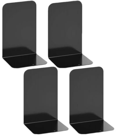 Deefongo 4 Pieces Heavy Duty Black Decorative Metal Bookends，Metal Book Ends Support for Shelves Divider Stopper Holder with Non-Slip Rubber Pad for Decor, Home, Office, Library, School, Gift