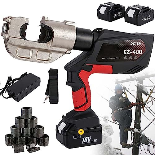 Crimpadora alimentada por batería Sensor de presión de crimpadora eléctrica, Herramienta de crimpado hidráulica Kit de Herramientas de Cable de Terminal eléctrico 16-400 mm²,Rojo