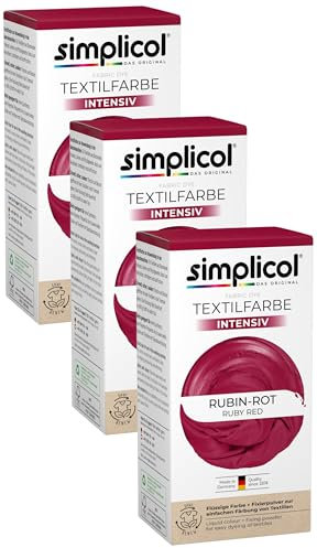 simplicol Textilfarbe intensiv (18 Farben), Rubin-Rot 1804, Dunkelrot: Einfaches Färben in der Waschmaschine, All-in-1 Komplettpackung (Packung mit 3)