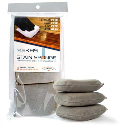 MāKRS Stain Sponge, 3-Pack Staining Pads, Stain Brushes for Wood, Lint and Streak-Free Applicator Sponges, Micro-Brush Over Foam Core, for Wood Stains and All Finishes, Easy to Use