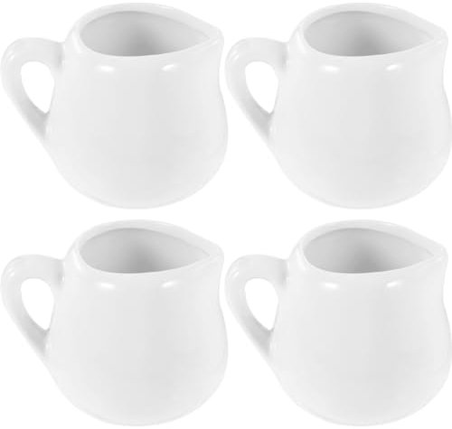 Kichvoe 4pcs Ceramic Honey Pitcher Small Jug with Handle Multi-use Condiment Dispenser for Dressings Sauces for Cafes Restaurants