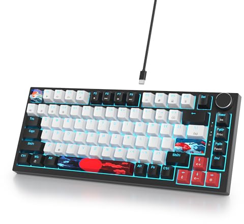 SOLIDEE Verkabelte Mechanische Gaming Tastatur 75%,hot-swap-fähige mechanische Tastatur Gasket Struktur,RGB Hintergrundbeleuchtung,QWERTY 82 Tasten TKL Gaming Tastatur mit Drehknopf(82 Black_White)