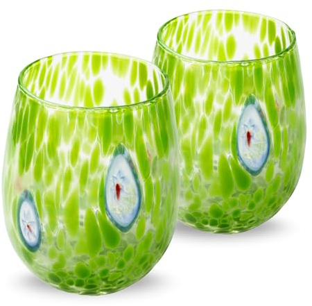 Gocce di Murano 2 verres en verre de Murano soufflé et travaillé à la main 300 ml – verres à eau verre arc-en-ciel pluie – verres raffinés et élégants
