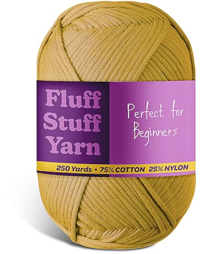 Soft Yarn for Crocheting – Crochet & Knitting Yarn, Beginner Yarn with Easy-to-See Stitches, 250 Yds Amigurumi Yarn, Cotton-Nylon Blend Tshirt Yarn for Crocheting, Worsted Weight Yarn 4, Mustard Yarn