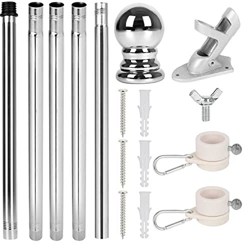Asta per bandiera in alluminio, 180 cm, in acciaio inox, con supporto per anelli girevoli, asta per bandiera da parete, accessorio per casa, giardino, balcone, asta per bandiera in acciaio inox