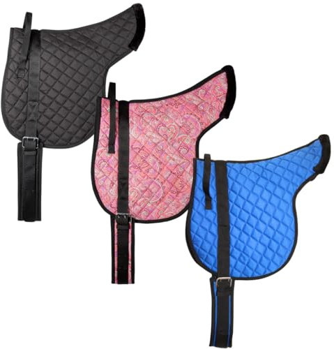 PFIFF 102925 Reitpad, Pad mit Haltegriff, baumloses Reitkissen, rutschhemmendes Material mit Kunstfellumrandung, Sattelkissen inkl. Sattelgurt, Blau, Shetty