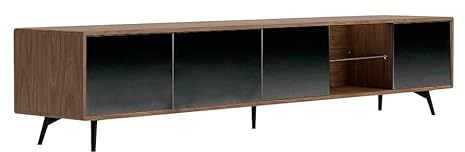 Angel Cerdá - Mueble TV Moderno Madera Nogal y Cristal Negro Soft-Closing | Cristal Efecto Espejo, Puertas Soft-Closing, Duradero y Funcional, Mueble TV Salón 240 x 45 x 50 cm