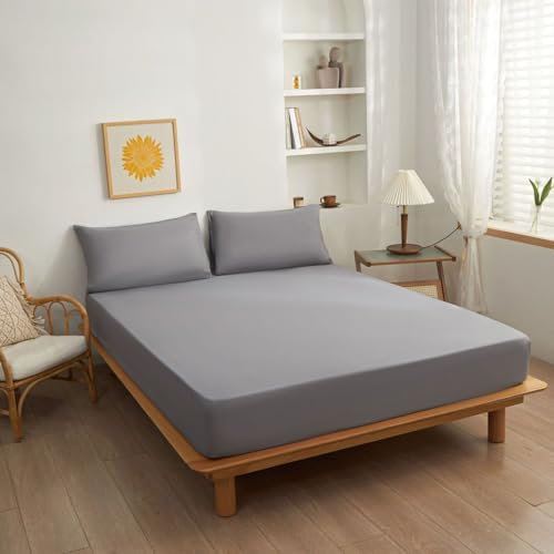 LSZHBSL Spannbettlaken frottee 200x220+27cm auch für Boxspringbett & Wasserbett - Bettlaken Jersey Baumwolle grau