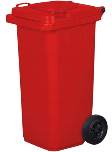 gardivo Pattumiera da 120 litri, bidone dei rifiuti con 2 ruote silenziose, coperchio con due manici, grande bidone dei rifiuti, stabile pattumiera in plastica (rosso)