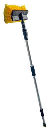 pokm toolsmarket 2P Autowaschbürste mit Teleskopstiel aus Aluminium 150-250 cm, Waschbürste mit Schnellkupplung und Wasserzulauf und An/Aus Schalter, Gelb und weich, für PKW LKWSCT04