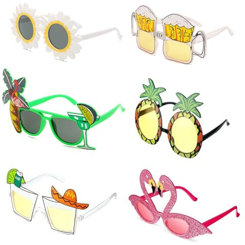 ERFGT 6 Paar Hawaiian Tropical Party Brille, Lustiges Sonnenbrillen Set, Neuheit Partybrille, Ananas Brille, Strandparty Sonnenbrillen, für Strand Thema Dekoration Party Zubehör, Foto Requisiten