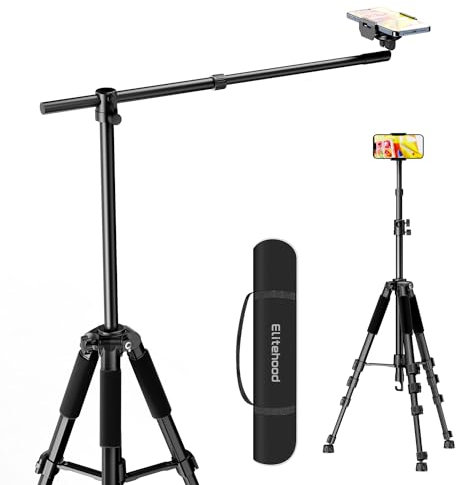 elitehood Phone Tripod for Overhead Video Recording – Updated Horizontal 150cm Adjustable Tripod for iPhone with 64cm Long Extendable Arm, 360° Rotation iPhone Stand Holder for Overhead Recording
