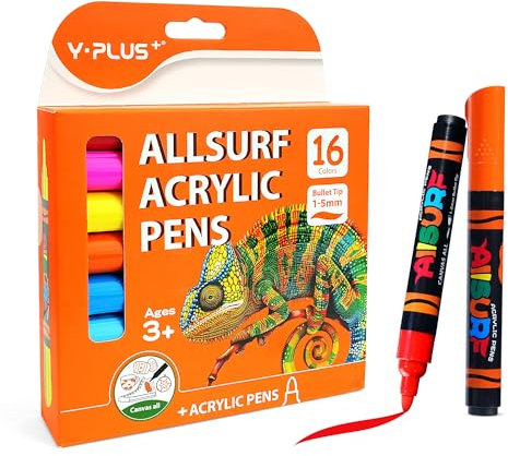 YPLUS Pennarelli Acrilici, Set di Pennarelli per Vernice Acrilica di Grande Capacità da 16 Colori, Vetro, Roccia, Legno, Artigianato con Uova